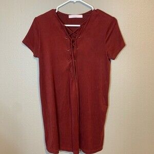 Wildflower burgundy suede lace up short sleeve dress women's size medium